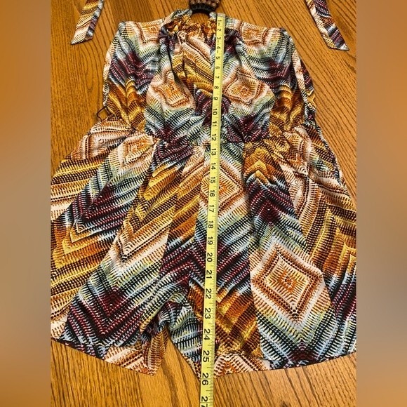 I.Q. Authentic Brand Colorful Diamond Textured Tie Neck Beaded Ring Romper - Picture 13 of 16